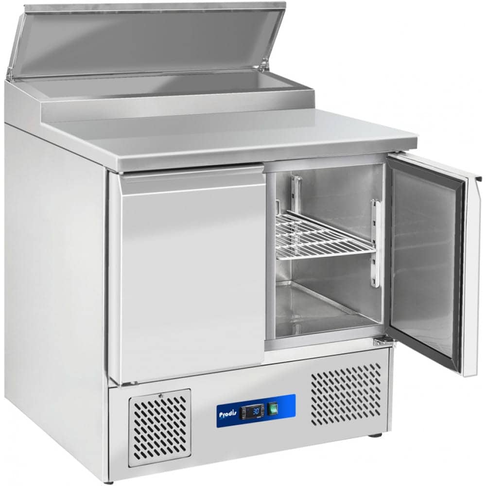 Commercial stainless steel fridge with open door