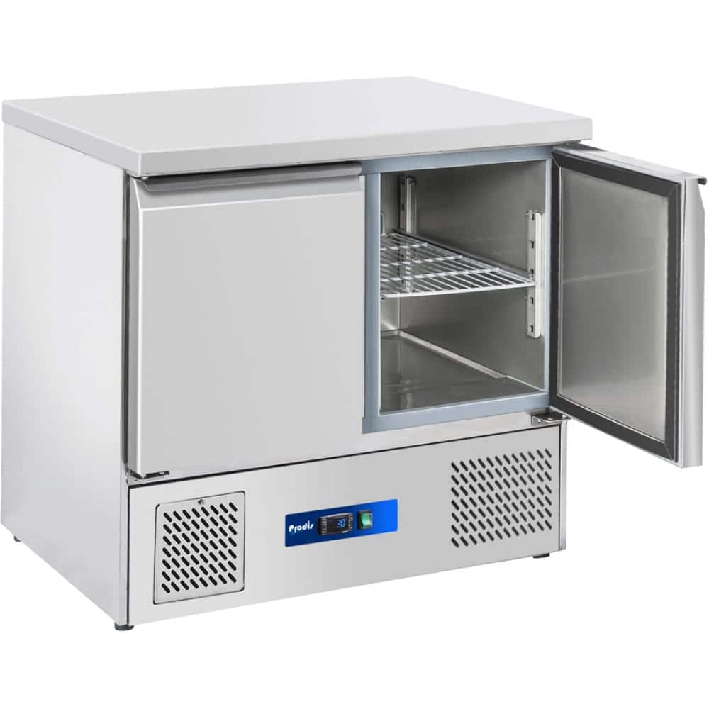 Commercial stainless steel refrigerator with door open